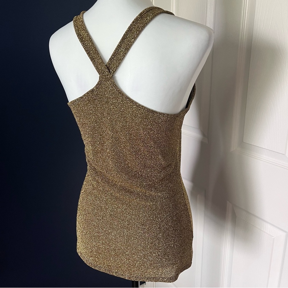 📌SOLD📌 Express Gold Metallic Cross Back Tank Top Sz Small Petite - Picture 4 of 14